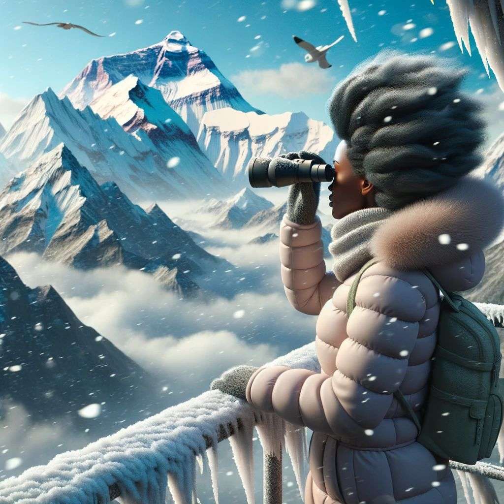 someone gazing at Mount Everest, digital art, 3D style
